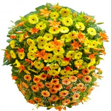 (VIP-26) COROA DE FLORES TONS CORAL E AMARELO Tam 1,80